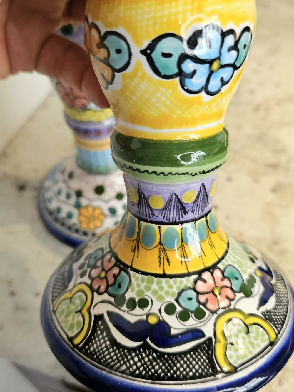 Hand-Painted Multicolor Earthenware Candle Holders Floral Talavera Pue Mex. Art